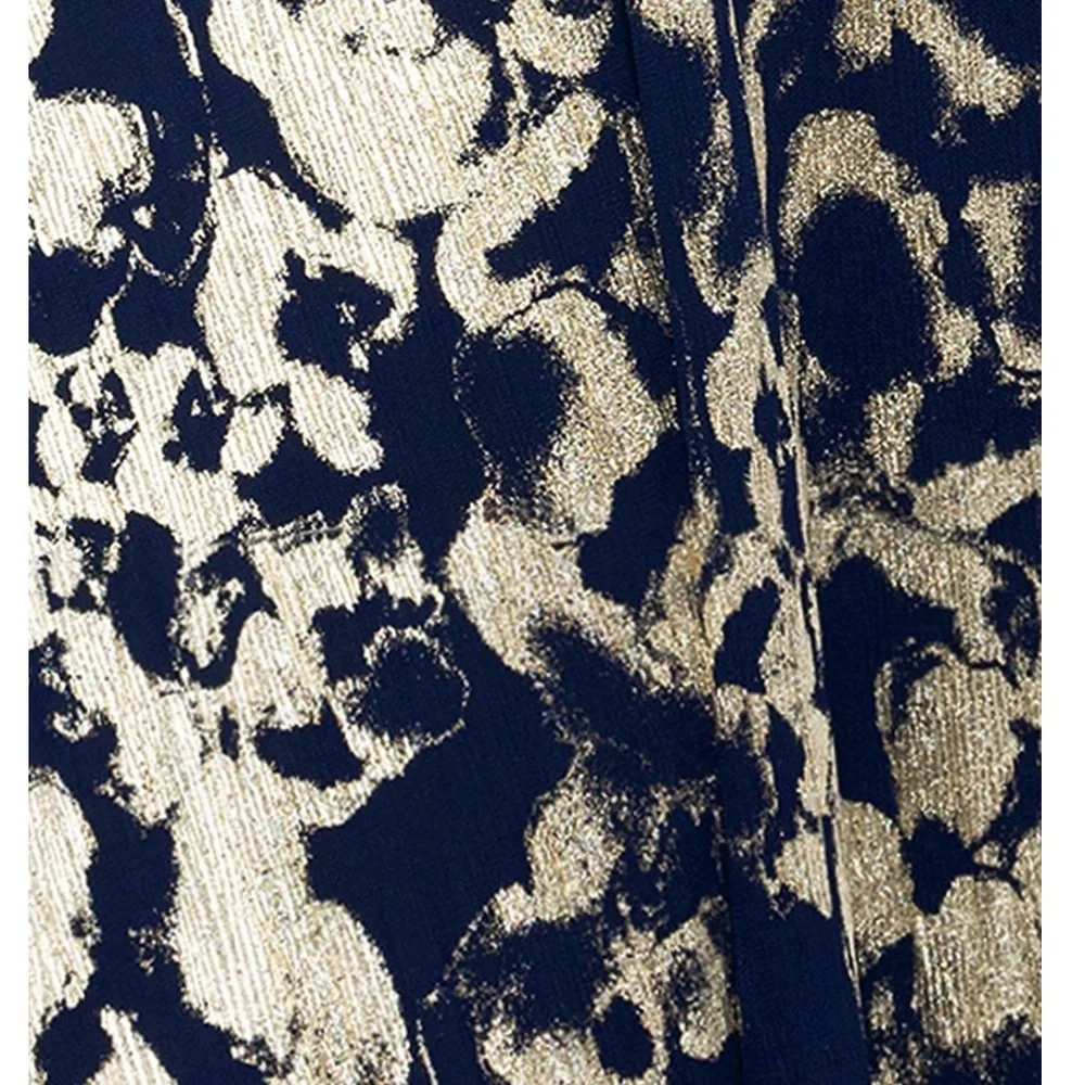 Betsy & Adam Blue&Gold V-neck Foil Mesh A-line Dress - Picture 3 of 5